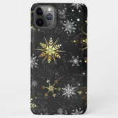 Kerstmis Gouden Sneeuwvlokken op Zwarte Achtergron iPhone Hoesje (Achterkant)