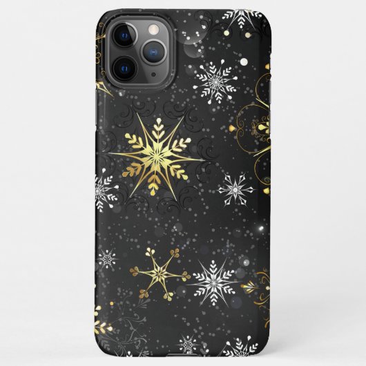 Kerstmis Gouden Sneeuwvlokken op Zwarte Achtergron iPhone Hoesje (Achterkant)