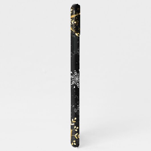 Kerstmis Gouden Sneeuwvlokken op Zwarte Achtergron iPhone Hoesje (Rechterkant)