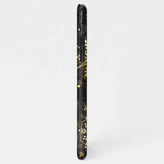 Kerstmis Gouden Sneeuwvlokken op Zwarte Achtergron iPhone Hoesje (Linkerkant)