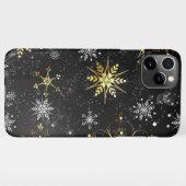 Kerstmis Gouden Sneeuwvlokken op Zwarte Achtergron iPhone Hoesje (Achterkant horizontaal)