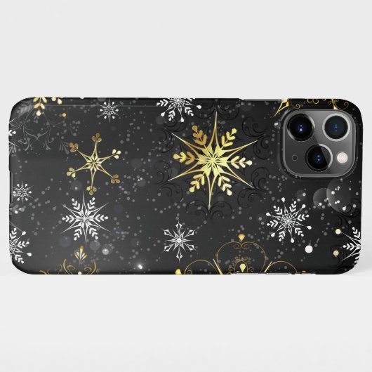 Kerstmis Gouden Sneeuwvlokken op Zwarte Achtergron iPhone Hoesje (Achterkant horizontaal)