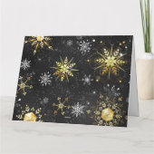 Kerstmis Gouden Sneeuwvlokken op Zwarte Achtergron Kaart (Achterkant)
