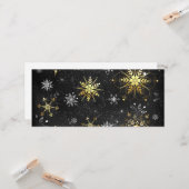 Kerstmis Gouden Sneeuwvlokken op Zwarte Achtergron Kaart (Voorkant / Achterkant in situ)
