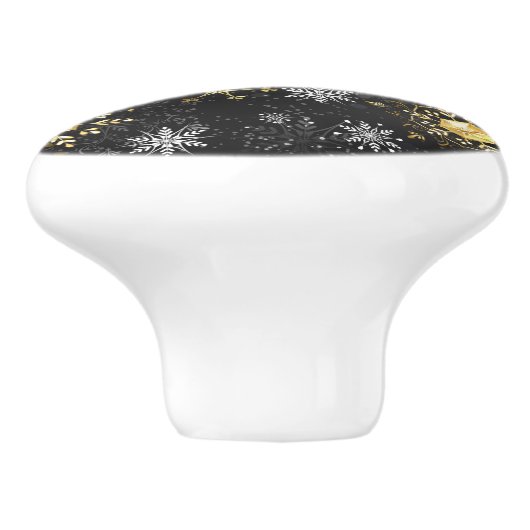 Kerstmis Gouden Sneeuwvlokken op Zwarte Achtergron Keramische Knop (Zijkant)