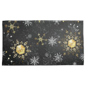 Kerstmis Gouden Sneeuwvlokken op Zwarte Achtergron Kussensloop (Voorkant-Rechts)