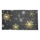 Kerstmis Gouden Sneeuwvlokken op Zwarte Achtergron Kussensloop (Achterkant)