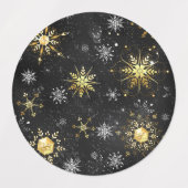 Kerstmis Gouden Sneeuwvlokken op Zwarte Achtergron Labels (Design 2)