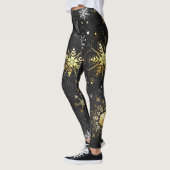 Kerstmis Gouden Sneeuwvlokken op Zwarte Achtergron Leggings (Links)