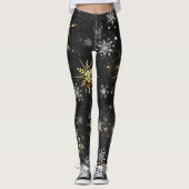 Kerstmis Gouden Sneeuwvlokken op Zwarte Achtergron Leggings (Voorkant)