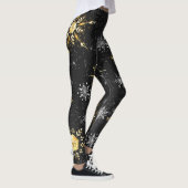 Kerstmis Gouden Sneeuwvlokken op Zwarte Achtergron Leggings (Rechts)