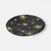 Kerstmis Gouden Sneeuwvlokken op Zwarte Achtergron Papieren Bordje (Gekanteld)