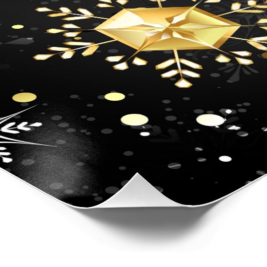 Kerstmis Gouden Sneeuwvlokken op Zwarte Achtergron Perfect Poster (Hoek)