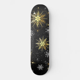 Kerstmis Gouden Sneeuwvlokken op Zwarte Achtergron Persoonlijk Skateboard
