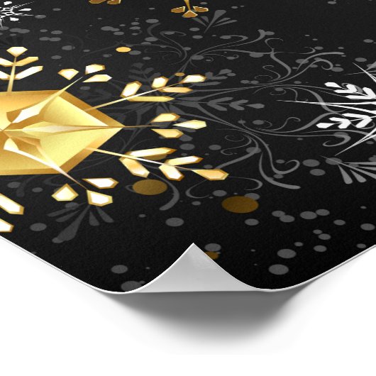 Kerstmis Gouden Sneeuwvlokken op Zwarte Achtergron Poster (Hoek)