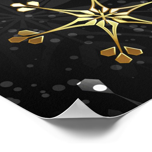 Kerstmis Gouden Sneeuwvlokken op Zwarte Achtergron Poster (Hoek)