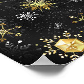 Kerstmis Gouden Sneeuwvlokken op Zwarte Achtergron Poster (Hoek)