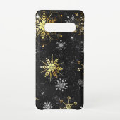 Kerstmis Gouden Sneeuwvlokken op Zwarte Achtergron Samsung Galaxy Hoesje (Achterkant)