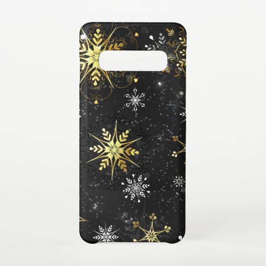 Kerstmis Gouden Sneeuwvlokken op Zwarte Achtergron Samsung Galaxy Hoesje (Achterkant)