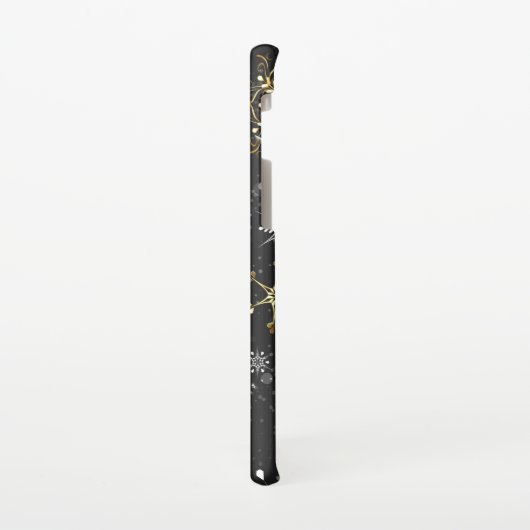 Kerstmis Gouden Sneeuwvlokken op Zwarte Achtergron Samsung Galaxy Hoesje (Linkerkant)