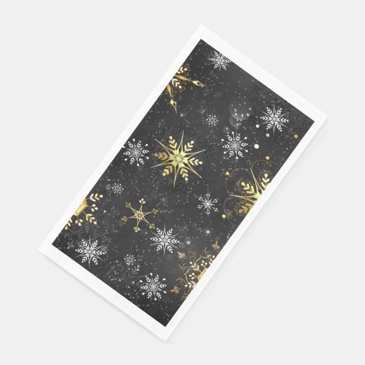 Kerstmis Gouden Sneeuwvlokken op Zwarte Achtergron Servet (Hoek)