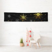 Kerstmis Gouden Sneeuwvlokken op Zwarte Achtergron Spandoek (Insitu)