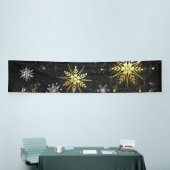 Kerstmis Gouden Sneeuwvlokken op Zwarte Achtergron Spandoek (Beurs)