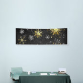 Kerstmis Gouden Sneeuwvlokken op Zwarte Achtergron Spandoek (Beurs)