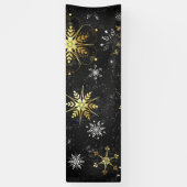 Kerstmis Gouden Sneeuwvlokken op Zwarte Achtergron Spandoek (Verticaal)