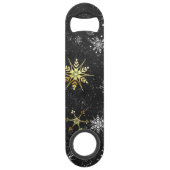 Kerstmis Gouden Sneeuwvlokken op Zwarte Achtergron Speed Flessenopener (Achterkant)