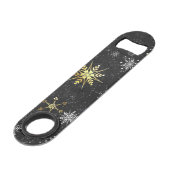 Kerstmis Gouden Sneeuwvlokken op Zwarte Achtergron Speed Flessenopener (Achterkant Gekanteld)