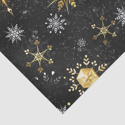 Kerstmis Gouden Sneeuwvlokken op Zwarte Achtergron Tissuepapier (Detail)