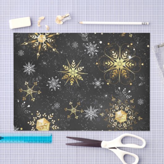 Kerstmis Gouden Sneeuwvlokken op Zwarte Achtergron Tissuepapier (Craft)