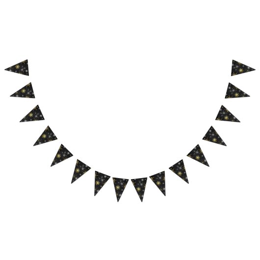 Kerstmis Gouden Sneeuwvlokken op Zwarte Achtergron Vlaggetjes (Alle)