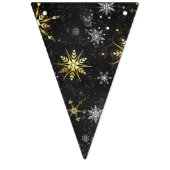 Kerstmis Gouden Sneeuwvlokken op Zwarte Achtergron Vlaggetjes (Tweede vlag)