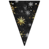 Kerstmis Gouden Sneeuwvlokken op Zwarte Achtergron Vlaggetjes (Eerste vlag)