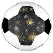 Kerstmis Gouden Sneeuwvlokken op Zwarte Achtergron Voetbal (Gedraaid)