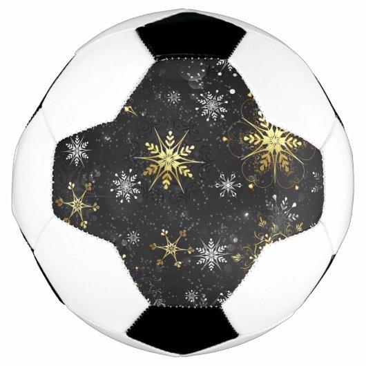 Kerstmis Gouden Sneeuwvlokken op Zwarte Achtergron Voetbal (Voorkant)