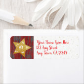 Kerstmis gouden ster rustiek land rood hout script etiket (Insitu)