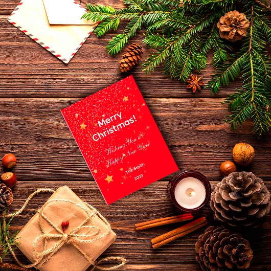 Kerstmis gouden sterren groen rood briefkaart