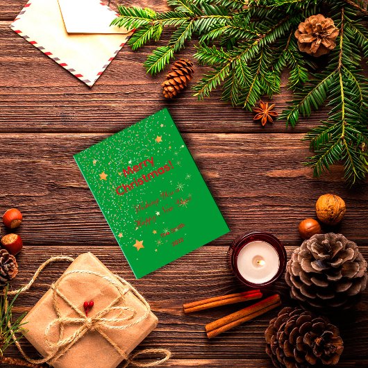Kerstmis gouden sterren groen rood briefkaart