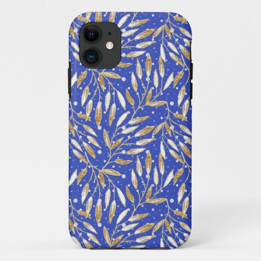 Kerstmis, gouden twijgen, wit, sneeuwvlokken, wint Case-Mate iPhone case (Achterkant)