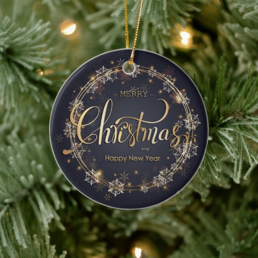 Kerstmis Gouden Typografie Witte Sneeuwvlokken Bla Keramisch Ornament (Boom)