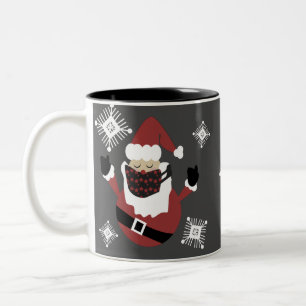 Kerstmis Grappig Kerstman Gezicht Beschermde Sneeu Tweekleurige Koffiemok