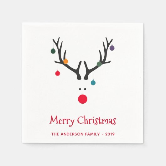 Kerstmis grappige abstract rendier wit rood naam servet (Voorkant)