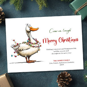 Kerstmis Grappige Cartoon Gans Whimsy Wenskaart Feestdagenkaart