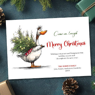 Kerstmis Grappige Domme Gans Minimalistische Groet Feestdagenkaart