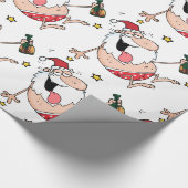 Kerstmis Grappige Dronken Kerstman Cartoon Cadeaupapier (Hoek)