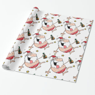 Kerstmis Grappige Dronken Kerstman Cartoon Cadeaupapier