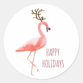 Kerstmis grappige flamingo Rudolf rendierwensen Ronde Sticker